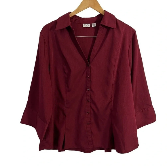 Cato Wine Red Button Up Shirt 18W 20W Collared Blouse Stretch Career Office Work - Picture 1 of 9